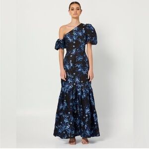 Elliatt Planetary Asymmetric Jacquard Maxi Dress, Navy/Black, New w/Tag